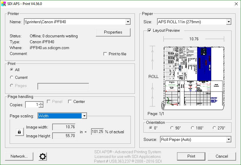 SDI APS print window